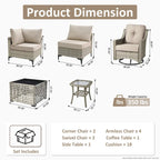 OVIOS 10 Pieces Outdoor Wicker Swivel Chair Set With Solar-Powered Coffee Table