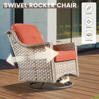 OVIOS 10 Pieces Outdoor Wicker Swivel Chair Set With Solar-Powered Coffee Table