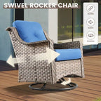 OVIOS 10 Pieces Outdoor Wicker Swivel Chair Set With Solar-Powered Coffee Table